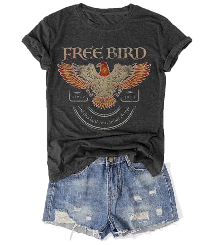 Vintage Band Shirt for Women Retro Rock and Roll Graphic Tee Country Music Concert T Shirt Casual Short Sleeve Tops (X-Large, Dark Grey)