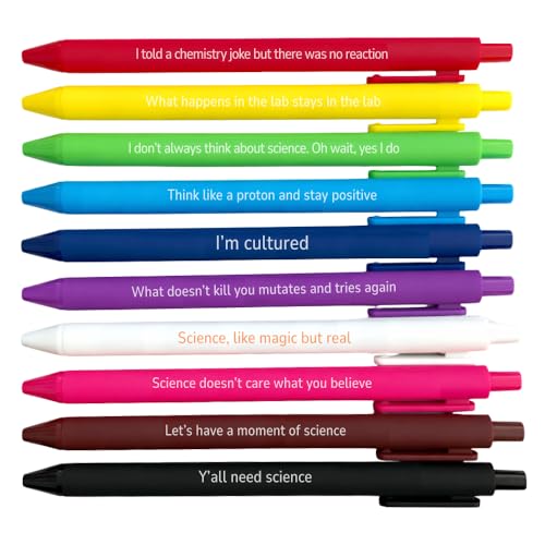 10PC Science Quote Pens Funny Hilarious Sarcastic Pen With Sayings Laboratory Lab Office Supplies Bulk Gift For Scientists Researchers Chemists Chemistry Biologists Microbiologists Physics Teacher