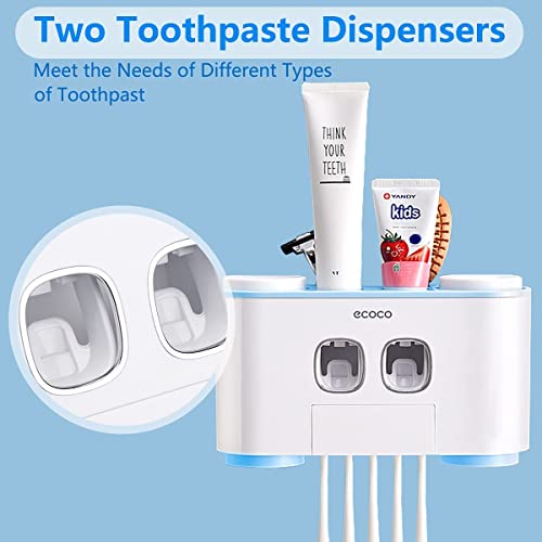 Toothbrush Holders And Toothpaste Dispenser For Bathrooms Wall Mounted With 2 Toothpaste Squeezers - 4 Cups - 5 Toothbrush Slots With Cover, Automatic Toothbrush Holder For Kids Electric Tooth Brush #TOP1