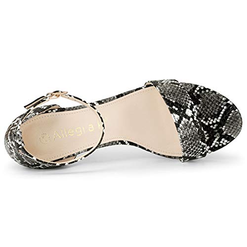 Allegra K Allegra K Women's Snakeskin Heels Ankle Strap Black Snake Chunky Heel Sandals 9 M US