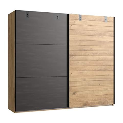F99841 DETROIT Planken Eiche Nb. / Stahl Schwarz Dekor Kleiderschrank Schwebetüren Schiebetüren Industrial ca. 200 cm Cover
