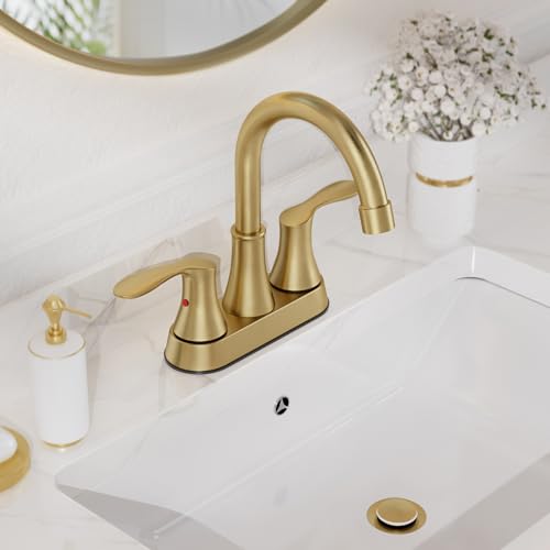 Phiestina 4 Inch 2 or 3 Hole Bathroom Sink Faucet Centerset Brushed Gold 2 Handle RV 360°Swivel Bath Vanity Faucet with Metal Pop Up Drain & cUPC Water Supply line, TY36-BG by phiestina - Image 8