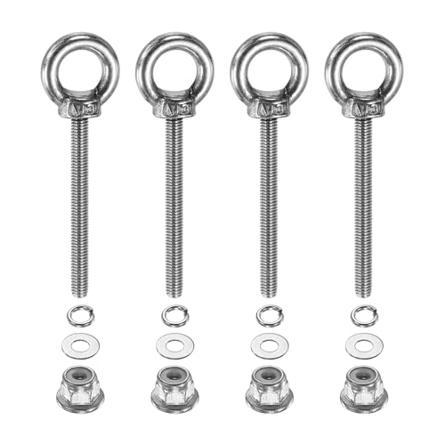 Image of PATIKIL M3 x 30mm Shoulder Eye Bolt, 4 Pcs 304 Stainless Steel Lifting Ring Threaded Eye Bolt with Flange Lock Nuts Spring and Flat Washers for Hanging Tie Down Straps Outdoor Indoor