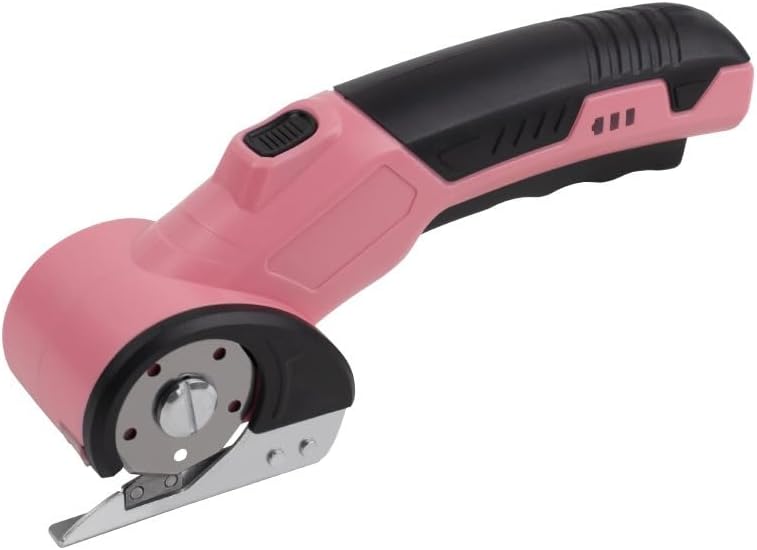 Cordless Electric Fabric Scissors, 3.6V Lithium-Ion Round Blade Cutter for Leather, Carpet, Cloth & Cardboard with 1500mAh Battery & LED Indicator (4 Color Options) (pink)