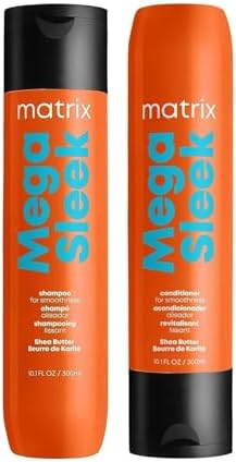 Matrix Smoothing Shampoo and Conditioner Set, Mega Sleek Controls Frizz Leaving Hair Smooth & Shiny, Nourishes with Shea Butter, For Dry, Damaged Hair, 2x300ml (Packaging May Vary)
