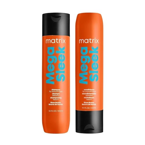 Matrix Mega Sleek Shampoo and Conditioner Set - Smoothing and Moisturizing, Anti-Frizz, Detangling, For All Dry, Damaged & Frizzy Hair Types, Nourishes With Shea Butter, Vegan, 10.1 Fl Oz