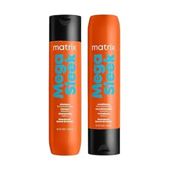 Matrix Smoothing Shampoo and Conditioner Set, Mega Sleek Controls Frizz Leaving Hair Smooth & Shiny, Nourishes with Shea Butter, For Dry, Damaged Hair, 2x300ml (Packaging May Vary)