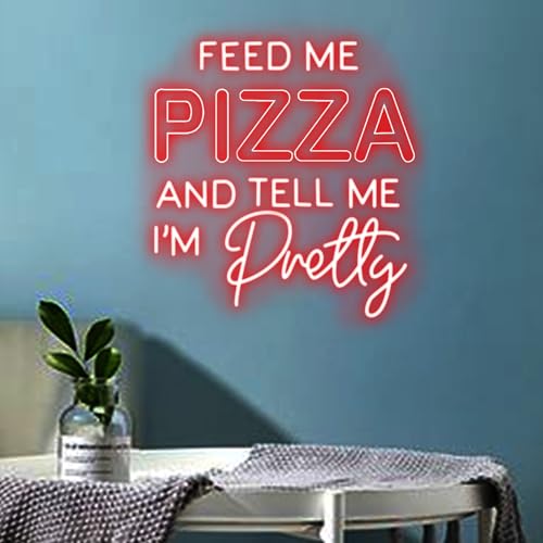 Image of Feed Me Pizza And Tell Me I'm Pretty Neon Sign Custom Restaurant Fast Food TACOS BBQ BURGERS STEAK Led Neon Light Home Wall Decor for Bedroom Bar Pub Kitchen Hotel Party Gift
