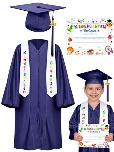 Image of QZYL Kindergarten Graduation Cap and Gown Set, 2026 Congrats Grad Outfit with Tassel & Certificate for Kindergarten