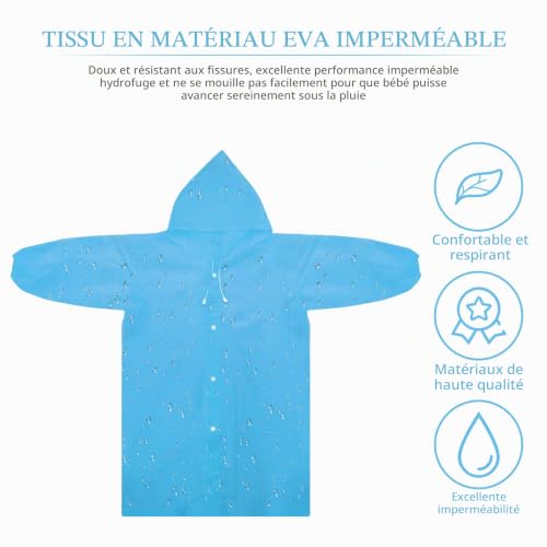 Xianynow Poncho Pluie Imperméable Cape Enfant Réutilisable Vêtement Pluie Capuchon Léger Cyclisme Plein Air (bleu) – vue 5