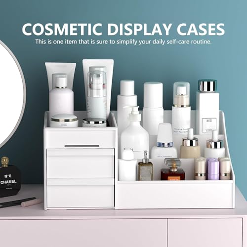 Image of INOVERA Makeup Organizer with Drawers | Countertop Cosmetics Display Case for Dressing Table | Vanity storage Holder Box (White)