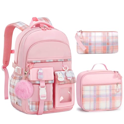 School Backpack for Girls - 5PCS Girls Backpack with Lunch Box Set for Elementary, Middle and High School Students - 18
