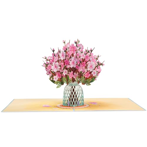 Paper Love 3D Cherry Blossom Flower Bouquet Pop Up Card, with Forever Flowers Keepsake, Gift For Birthday, All Occasion or Just Because - Oversized 10\" x 7\" Cards - Includes Envelope And Note