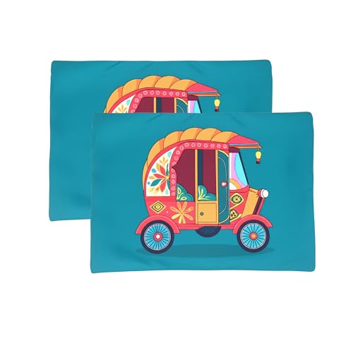 Image of DiningTable Mats Set of 2 - Auto Vibrant Cultural Theme,Digital Print, Washable, Indoor /Outdoor, Heat-Proof, Water Resistant, Wipe & Clean (47X33 cm) Green & Pink