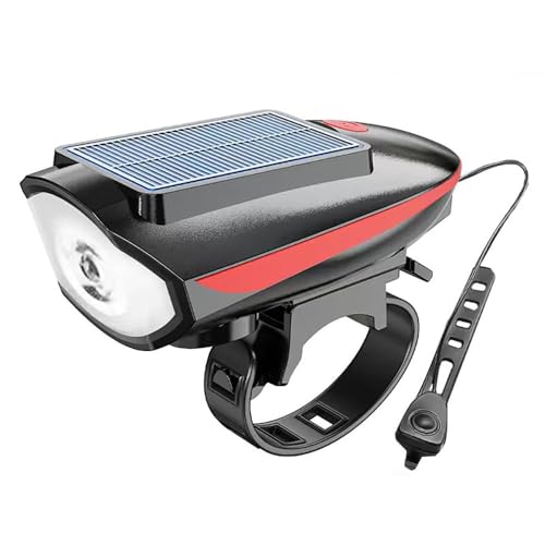 Luz frontal de bicicleta de carga solar con bocina, linterna recargable por USB, impermeable para montar en bicicleta nocturna y ciclismo al aire libre