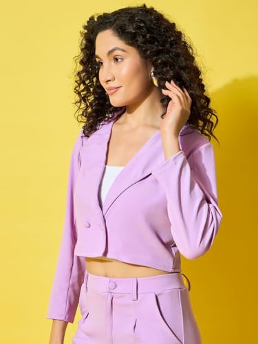 Image of Formal and Casual Wear Women's Stylish Solid Polyester Cropped Jacket