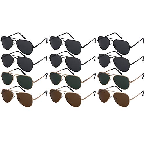 Edge I-Wear 12 Pack Classic Bulk Wholesale Polarized Metal Aviator Sunglasses for Men Women UV400