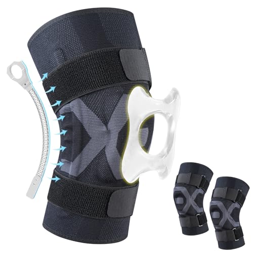 FALSKT 2 Pièces Genouillère Sport Genouillere Arthrose Genou Reglable Genouillere Ligamentaire Genou genouillère rotulienne avec Stabilisateurs Latéraux Genouillère Professionnelle attelle genou M