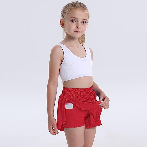 Terno de ioga para corrida, fitness, tênis, saia curta e bolso para meninas, shorts esportivos, Verm