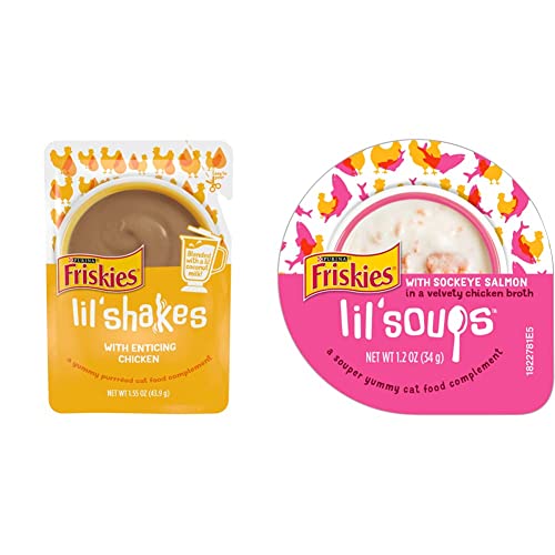 Purina Friskies Wet Cat Food Complement Lil' Shakes & Purina Friskies Natural, Grain Free Wet Cat Food Complement, Lil' Soups With Sockeye Salmon In Chicken Broth - (8) 1.2 Oz. Cups #TOP27