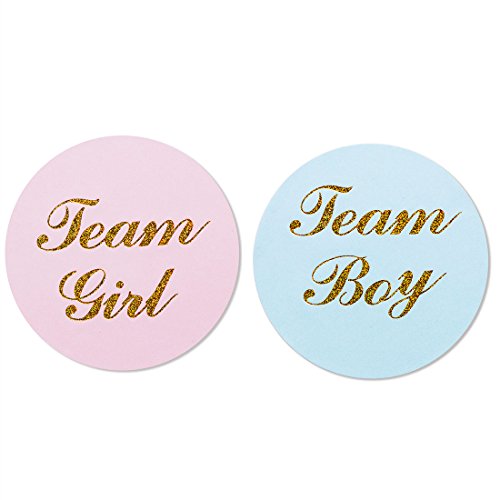 MAGJUCHE 80-Pack, 2” Gold Gender Reveal Stickers, Team boy and Team Girl Baby Shower Sticker Labels