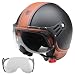 Produktbild Motorradhelm Jethelm Rollerhelm CMX Hazel Größe L matt schwarz mit braunem Leder und klarem Visier + Ersatzvisier klar