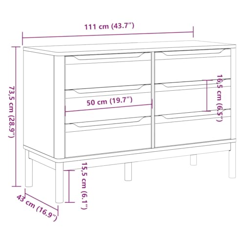Cómoda de madera maciza Floro con 6 cajones en marrón cera para dormitorio 3