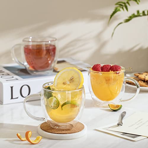 CNGLASS 8.5oz Glass Coffee Mug,Double Wall Insulated Glass Mugs with Handle,Clear Espresso Mugs for Latte,Cappuccino,Tea Bag,Set of 4 — view 4