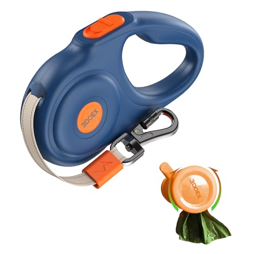 Retractable Dog Leash for Small and Large Dogs Heavy Duty Reflective Anti-Bite Nylon Rope with Poop Bag Dispenser Explosion-Proof Carabiner Anti-Slip Handle (Blue 16FT)