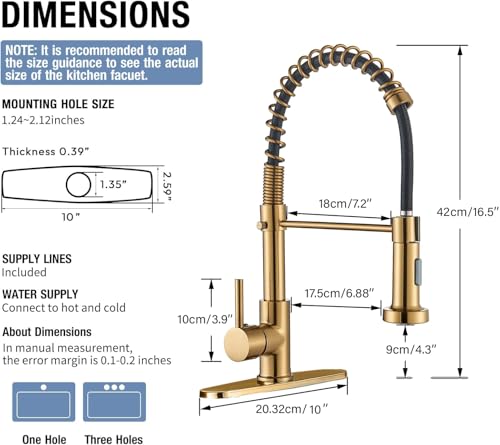 Gold Kitchen Faucet,DanPiang Commercial Stainless Steel Single Handle Pull Down Kitchen Sink Faucet with Deck Plate,Brushed Gold by DanPiang - Image 7