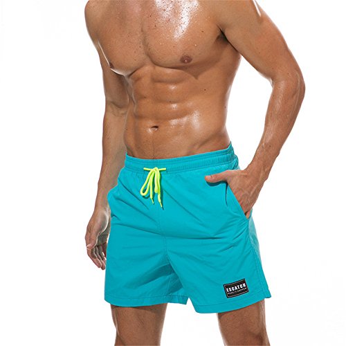 TENMET Men's Summer Swimsuit with Pockets Beachwear Sports Trunks Short Bottoms Breathable Boardshort Swimwear Drawstring Closure Sky Blue