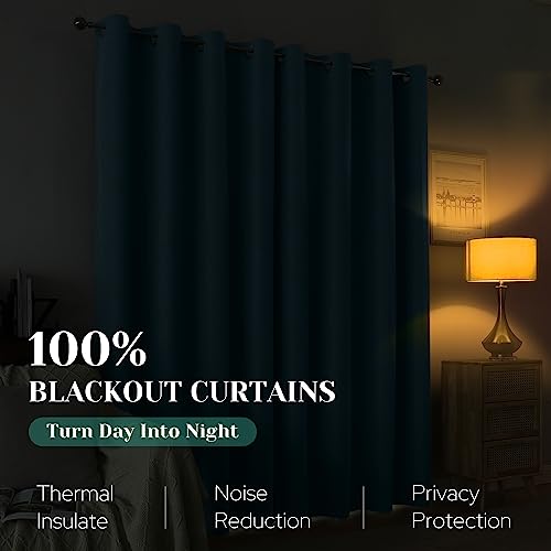 Image of HOMEIDEAS 100% Blackout Bluesapphir Linen Curtains 52W x 96L 2 Panels