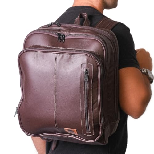 Mochila Couro Legítimo Natural Notebook Executiva Preto Masculina Premium Bisbel 44x33x18cm (MARROM)