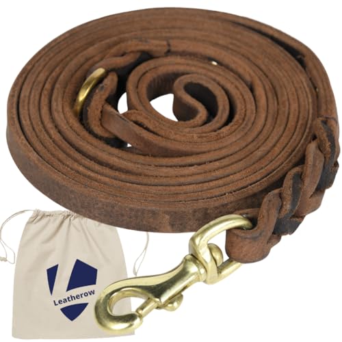 Leather Dog Leash 6 FT Long x 1/2 Inch Wide, Strong Heavy Duty Genuine Leather Braided Dog Training Leash, Soft and Comfortable Leather Leash for Large Dogs, Medium Small Dogs (Brown) by Leatherow - Used condition - US$17.65