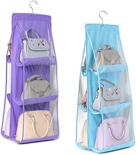 NO 2 Pieces Organizer for Wardrobe Transparent Bag, Closet Storage Bag 6 Compartments Large Handbag Hanging Organizer, for Living Room Bags, Bedroom, Home