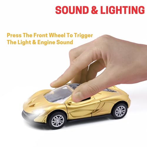 Image of ADITI TOYS Die Cast Car for Kids Alloy Metal Pull Back Car Toy Car Toy Vehicle with Openable Doors & LED Lights Car for Kids Collectible Toy Vehicle Gift for Kids Boys Girls BIS Approved (Gold)