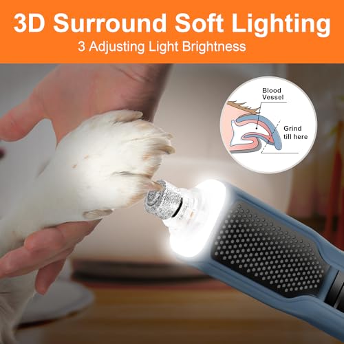 Dog Nail Grinder 7-Speed & 360° LED Light, Professional Pet Nail Grinder for Dogs and Cats, Electric Dog Nail Trimmer Painless Paws Grooming & Smoothing Tool for Large Small Dogs Cats Pets - Thumbnail 2