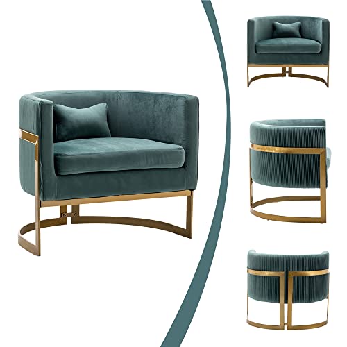 Apeaka Velvet Accent Chair, Modern Upholstered Arm Chair For Living Room Bedroom Sofa Side Chair Velvet Barrel Chair With Gold Legs Lake Blue #TOP6
