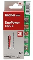 fischer Duopower 6 x 30 mit Schraube, 12U, Wanddübel aus verschiedenen Materialien, geeignet zum Aufhängen von Fahrrädern, Bildern, Schränken, Fernsehern, Regalen, Möbeln. – Ansicht 1