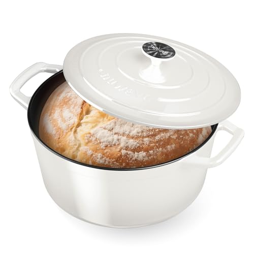 Image of Nuwave 6 Qt PFAS-Free Enamel Cast Iron Dutch Oven Pot w /Lid, Vanilla Cream