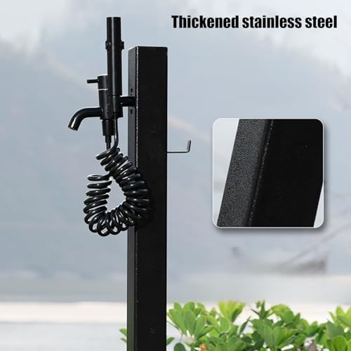 304 Stainless Steel Outdoor Water Column, Freestanding Garden Hose Stand, Square Water Dispenser Hydrant for Irrigation & Washing - Durable & Stylish (Black J)