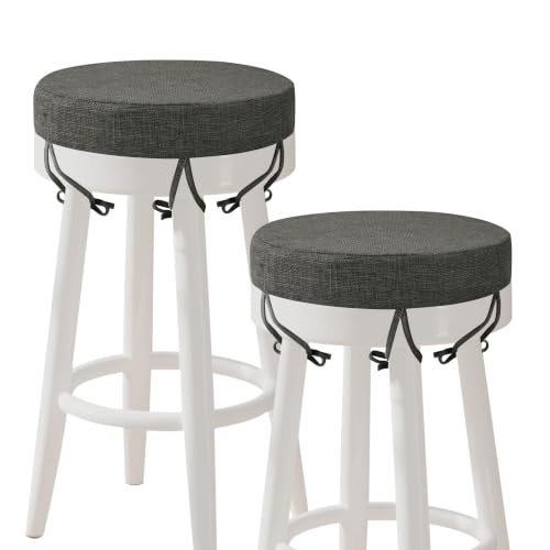 Image of AddGrace Round Bar Stool Cushions with Ties Set of 2 Non Slip Seat Cushions 12x12 Inch Washable Chair Pads Removable Washable Cover Dark Grey