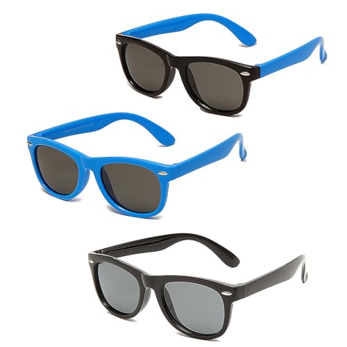 Image of Gobiufy 3 Pair Boy Sunglasses Set, Kids Sunglasses UV Protection Polarized Baby Sunglass Retro Eye Glasses for Boys Kids Toddler Beach Party Travel