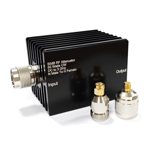 aursinc 50w rf attenuator 50 db fixed 50 watt 50 ohm attenuator dc to 3ghz n male to female fixed attenuator kit for tinysa ultra spectrum analyzer antennas amp test equipment
