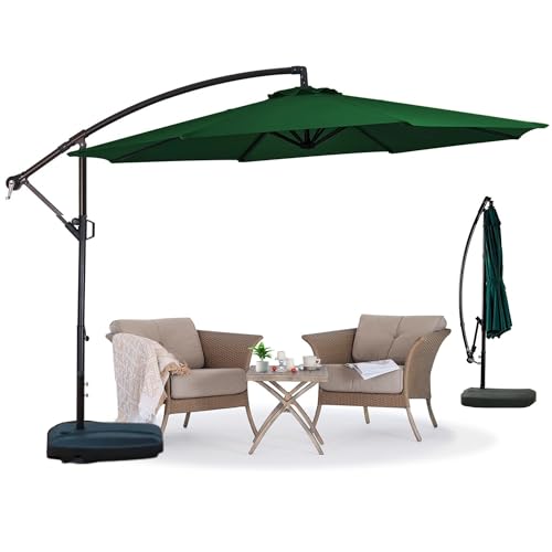 Image of THESHELTERS 10ft Side Pole Round Outdoor Garden Umbrella with Movable 60Kg Heavy Water Base Stand for Patio, Terrace, Cafe and Poolside | Waterproof Big Size Outdoor Umbrella
