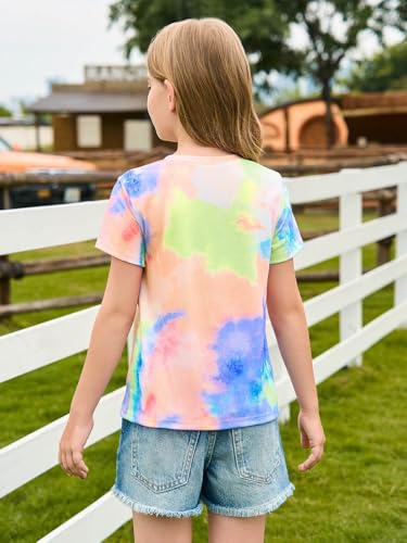 Image of Haloumoning Girls Tie Dye Short Sleeve Shirt 5-14 Years | Kids Summer Fashion, Girls shirts,Girls tshirt,Tops for girls,Tie dye shirts,Crewneck Tops, Casual Tees
