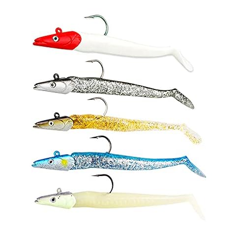 Lead Head Jigs Soft Fishing Lures Swimbaits with Hooks Sinking Baits for Saltwater & Freshwater(5pcs/Set) (0.78oz-4.3") Cover