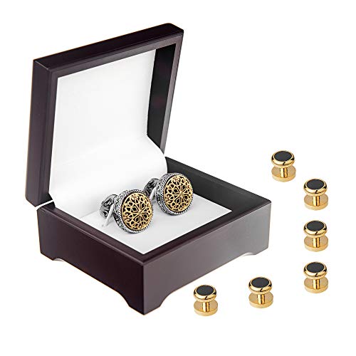 Image of Cuff Links Mens, Cufflinks for Men, Men's Cuff Links for Wedding, Business, Father's Day, Gift for Men, 18K Gold Plated with Luxury Wooden Gift Box