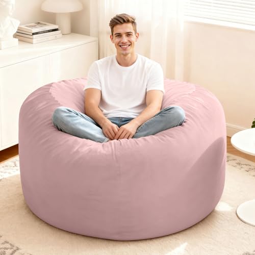 Image of HABUTWAY Bean Bag Chair: Giant 4' Memory Foam Furniture Bean Bag Chairs for Adults with Microfiber Cover 4Ft (Pink)