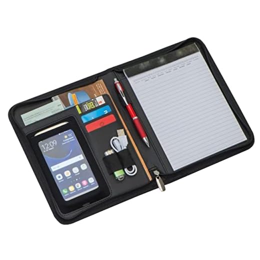 notrash2003® - Carpeta de anillas tamaño A5, con cremallera, piel regenerada, con trabillas y compartimento para Smartphone